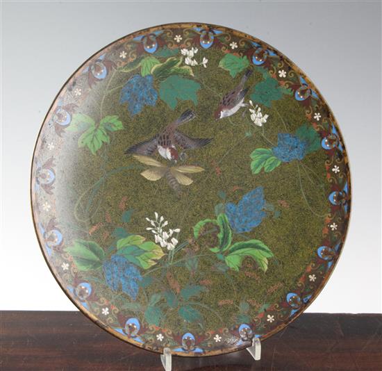 A Japanese cloisonné enamel dish, Kyoto, c.1900, 30cm